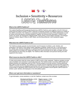 DC Child and Family Services Agency (CFSA) in 2006 in Response to Employee Requests for Additional Support As It Relates to the LGBTQ Community