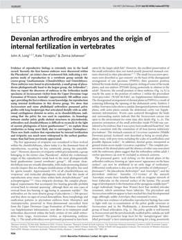 Devonian Arthrodire Embryos and the Origin of Internal Fertilization in Vertebrates