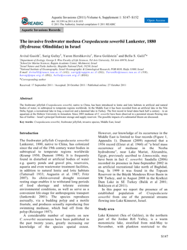 The Invasive Freshwater Medusa Craspedacusta Sowerbii Lankester, 1880 (Hydrozoa: Olindiidae) in Israel