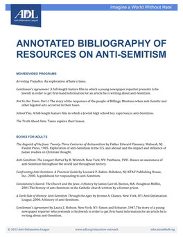 Annotated Bibliography of Resources on Anti-Semitism