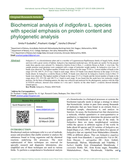 Biochemical Analysis of Indigofera L. Species with Special Emphasis on Protein Content and Phylogenetic Analysis