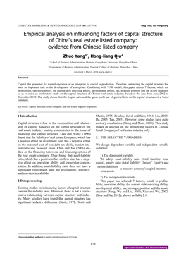 Empirical Analysis on Influencing Factors of Capital Structure of China's Real Estate Listed Company: Evidence from Chinese Listed Company