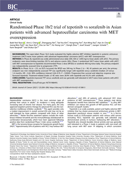 Randomised Phase 1B/2 Trial of Tepotinib Vs Sorafenib in Asian Patients with Advanced Hepatocellular Carcinoma with MET Overexpression