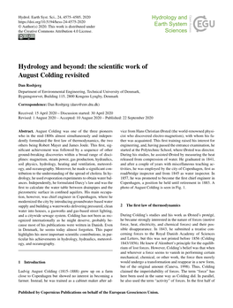 Hydrology and Beyond: the Scientific Work of August Colding Revisited