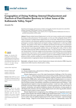 Geographies of Doing Nothing–Internal Displacement and Practices of Post-Disaster Recovery in Urban Areas of the Kathmandu Valley, Nepal †