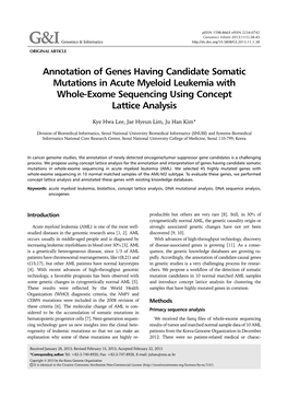 Annotation of Genes Having Candidate Somatic Mutations in Acute Myeloid Leukemia with Whole-Exome Sequencing Using Concept Lattice Analysis