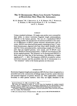 The X Chromosome Shows Less Genetic Variation at Restriction Sites Than the Autosomes