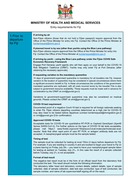 MINISTRY of HEALTH and MEDICAL SERVICES 1. Prior to Departure for Fiji
