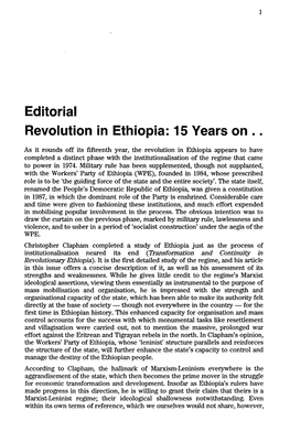 Editorial Revolution in Ethiopia: 15 Years on