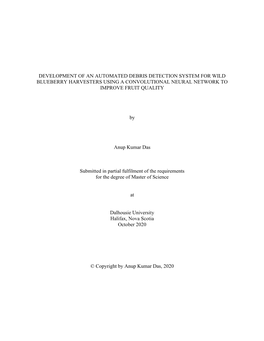 Development of an Automated Debris Detection System for Wild Blueberry Harvesters Using a Convolutional Neural Network to Improve Fruit Quality