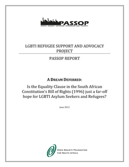 Lgbti Refugee Support and Advocacy Project Passop Report