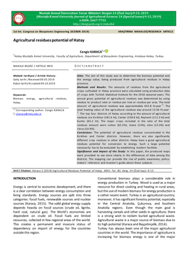 Agricultural Residues Potential of Hatay