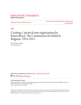 The Commission for Relief in Belgium: 1914-1915 Ryan Thomas Austin Iowa State University