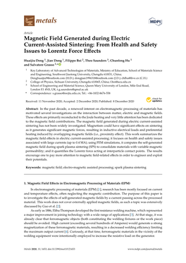 Magnetic Field Generated During Electric Current-Assisted Sintering: from Health and Safety Issues to Lorentz Force Eﬀects