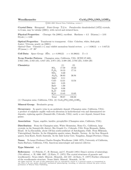 Woodhouseite Caal3(PO4)(SO4)(OH)6 C 2001-2005 Mineral Data Publishing, Version 1