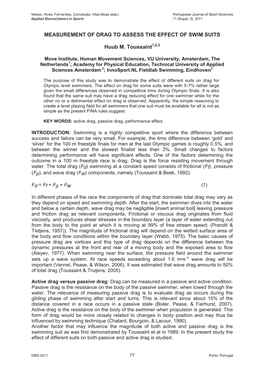 Measurement of Drag to Assess the Effect of Swim Suits