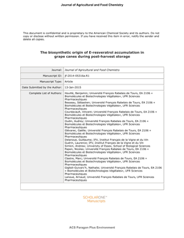 The Biosynthetic Origin of E-Resveratrol Accumulation in Grape Canes During Post-Harvest