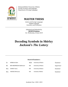 Decoding Symbols in Shirley Jackson's the Lottery