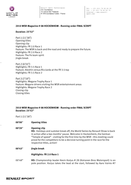 2010 WSR Magazine # 08 HOCKENHEIM - Running Order FINAL SCRIPT