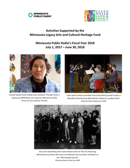 Activities Supported by the Minnesota Legacy Arts and Cultural Heritage Fund