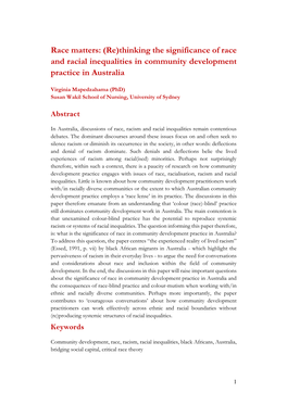 Thinking the Significance of Race and Racial Inequalities in Community Development Practice in Australia