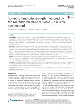 Isometric Hand Grip Strength Measured by the Nintendo Wii Balance Board – a Reliable New Method A