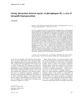 Strong Interactions Between Species of Phytophagous ﬂy: a Case of Intraguild Kleptoparasitism