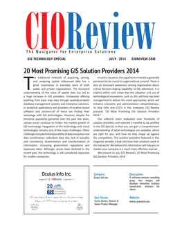 20 Most Promising GIS Solution Providers 2014