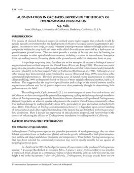 Augmentation in Orchards: Improving the Efficacy of Trichogramma Inundation N.J