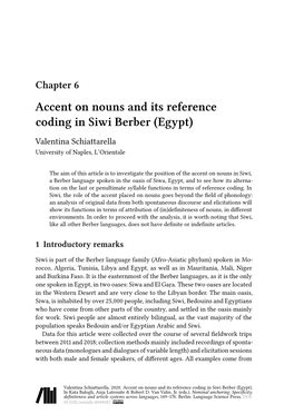 Accent on Nouns and Its Reference Coding in Siwi Berber (Egypt) Valentina Schiattarella University of Naples, L’Orientale