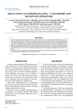 Adult Onset Xanthogranuloma – Case Report and Review of Literature