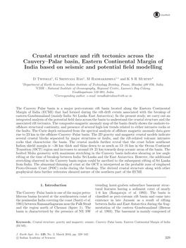 Crustal Structure and Rift Tectonics Across the Cauvery–Palar Basin, Eastern Continental Margin of India Based on Seismic and Potential ﬁeld Modelling