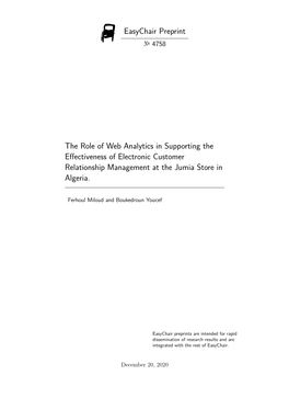 The Role of Web Analytics in Supporting the Effectiveness of Electronic Customer Relationship Management at the Jumia Store in Algeria