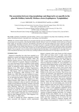 The Association Between Wing Morphology and Dispersal Is Sex-Specific in the Glanville Fritillary Butterfly Melitaea Cinxia (Lepidoptera: Nymphalidae)