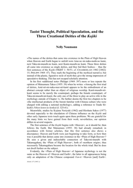 Taoist Thought, Political Speculation, and the Three Creational Deities of the Kojiki