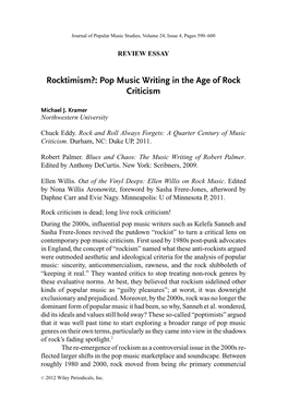 Rocktimism: Pop Music Writing in the Age of Rock Criticism