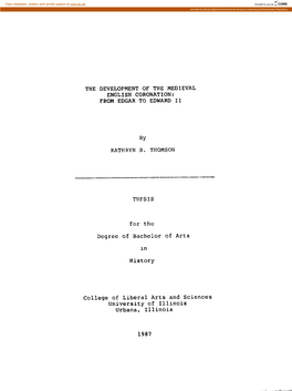 The Development of the Medieval English Coronation: from Edgar to Edward Ii