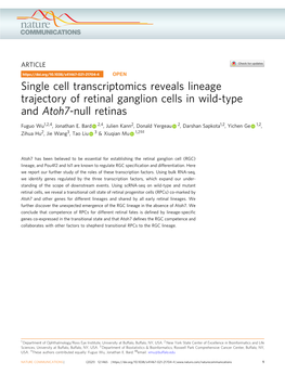 Single Cell Transcriptomics Reveals Lineage Trajectory of Retinal Ganglion Cells in Wild-Type and Atoh7-Null Retinas