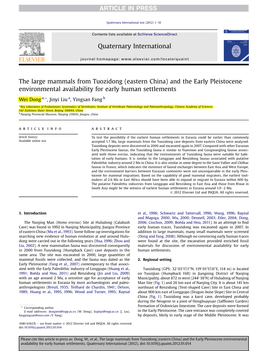 The Large Mammals from Tuozidong (Eastern China) and the Early Pleistocene Environmental Availability for Early Human Settlements