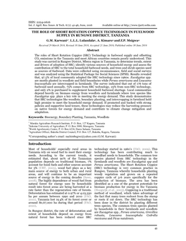 The Role of Short Rotation Coppice Technology in Fuelwood Supply in Rungwe District, Tanzania