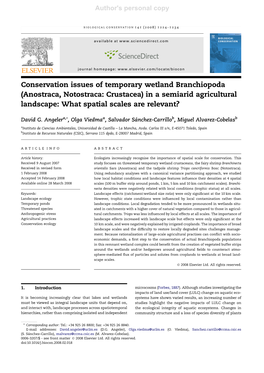 Conservation Issues of Temporary Wetland Branchiopoda (Anostraca, Notostraca: Crustacea) in a Semiarid Agricultural Landscape: What Spatial Scales Are Relevant?