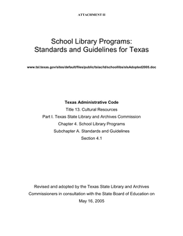 School Library Programs: Standards and Guidelines for Texas