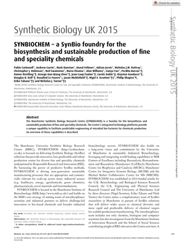 SYNBIOCHEM–A Synbio Foundry for the Biosynthesis And