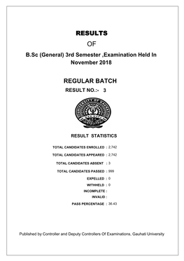 B.Sc (General) 3Rd Semester ,Examination Held in November 2018
