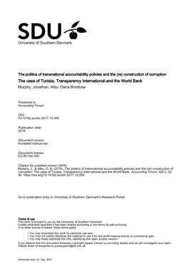 The Case of Tunisia, Transparency International and the World Bank Murphy, Jonathan; Albu, Oana Brindusa