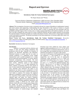 20 Introductory Study on Various Statistical Convergence *Dr. Rajeev