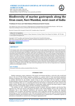 Biodiversity of Marine Gastropods Along the Uran Coast, Navi Mumbai