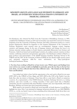 Minority Groups and Language Diversity in Germany and Brazil: an Interview with Göz Kaufmann (University of Freiburg, Germany)| 279