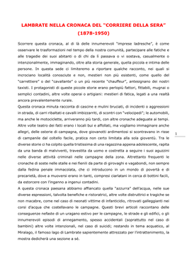 Lambrate Nella Cronaca Del “Corriere Della Sera” (1878-1950)