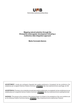 Mapping Natural Selection Through the Drosophila Melanogaster Development Following a Multiomics Data Integration Approach Marta Coronado Zamora